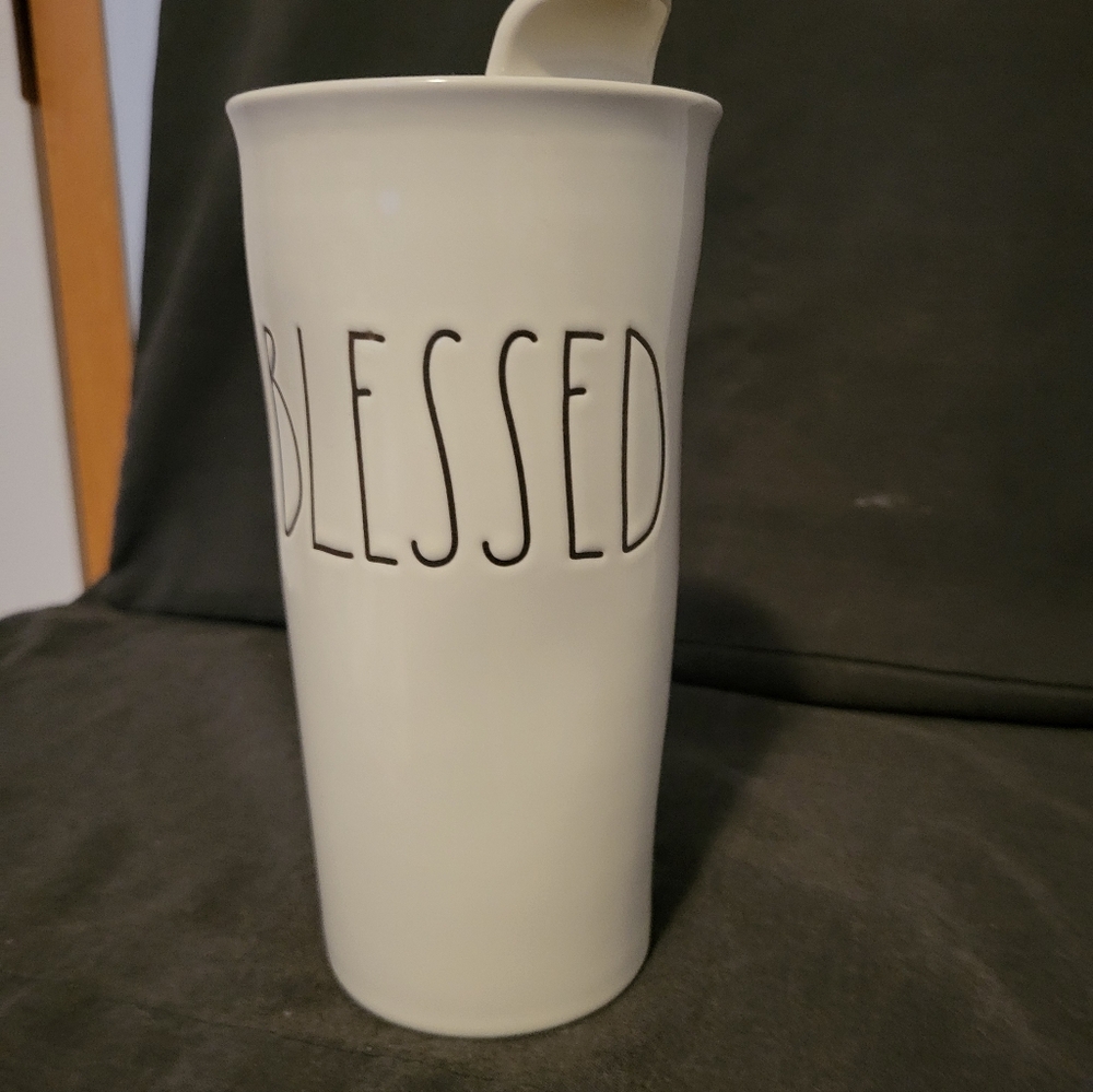 Rae Dunn White 'Blessed' Ceramic Tumbler